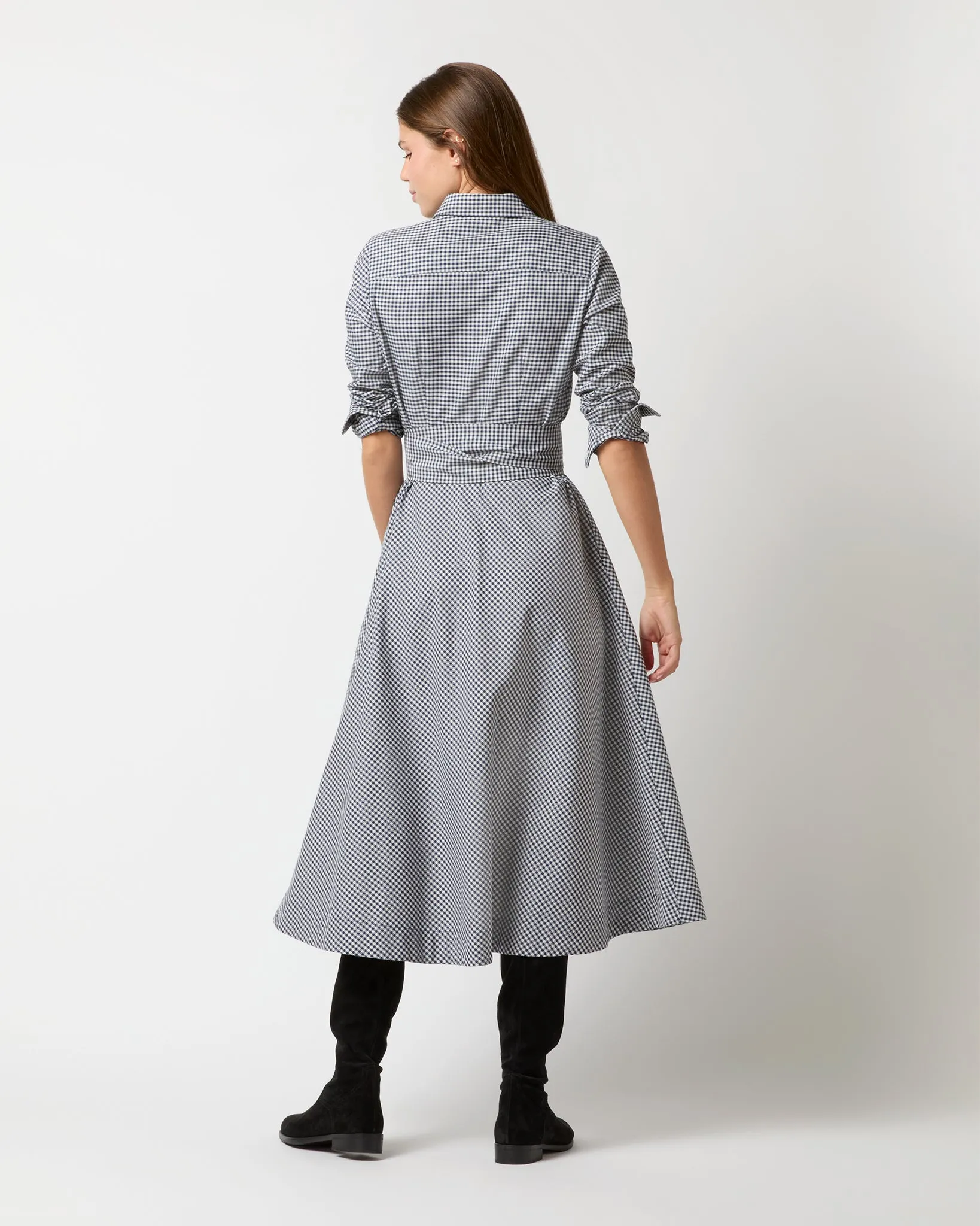 Avery Shirtwaist Dress in Ink/Bone Check Stretch Cotton