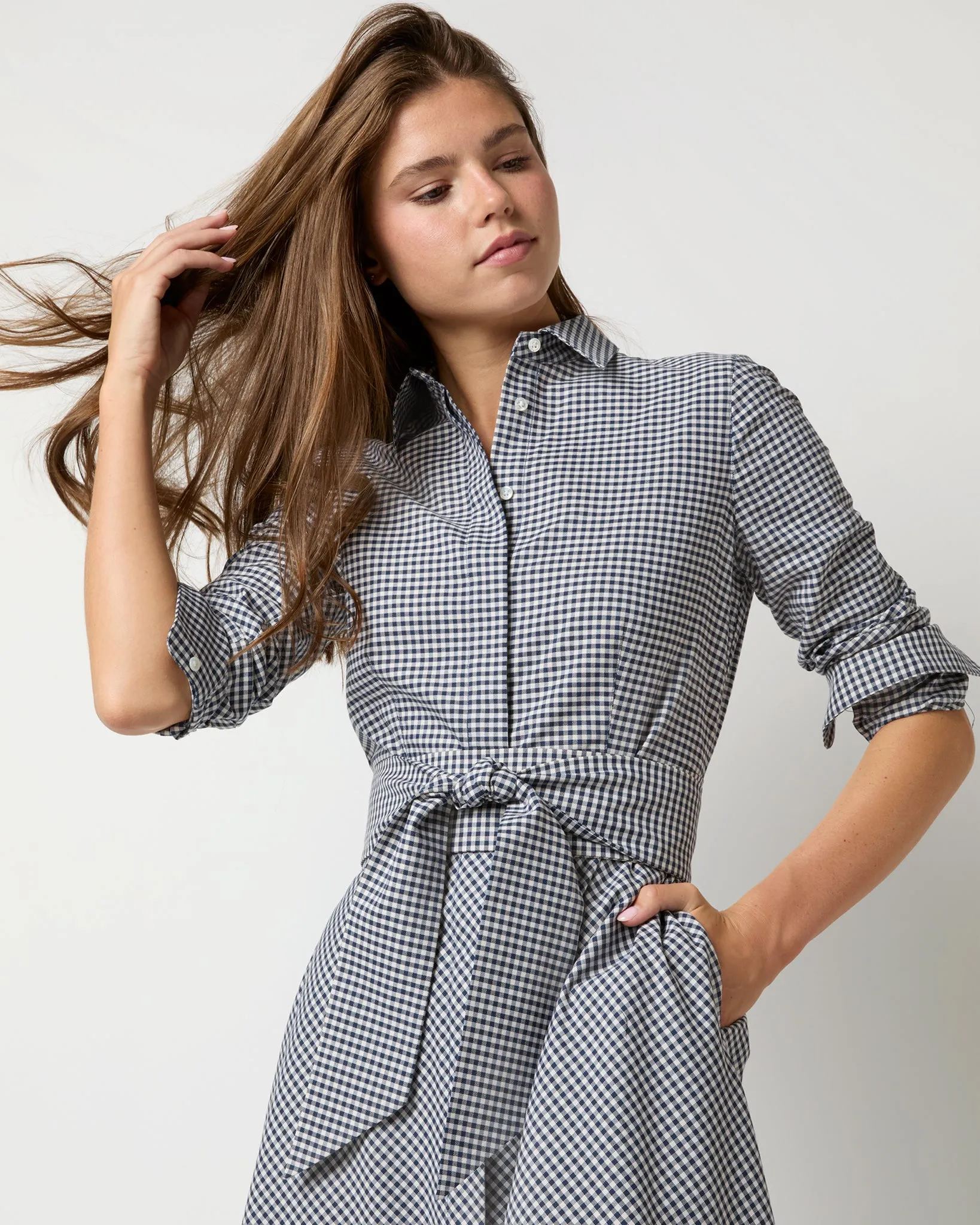 Avery Shirtwaist Dress in Ink/Bone Check Stretch Cotton