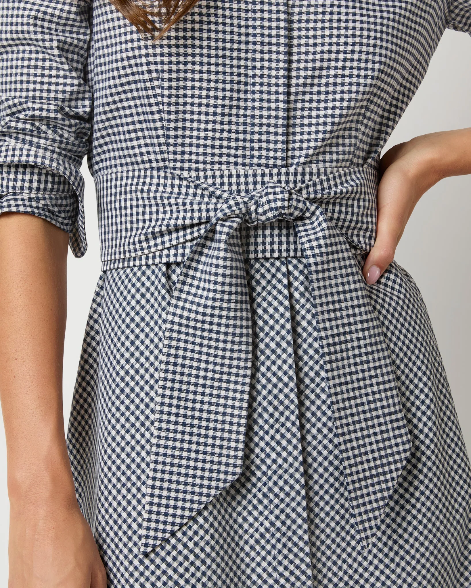 Avery Shirtwaist Dress in Ink/Bone Check Stretch Cotton