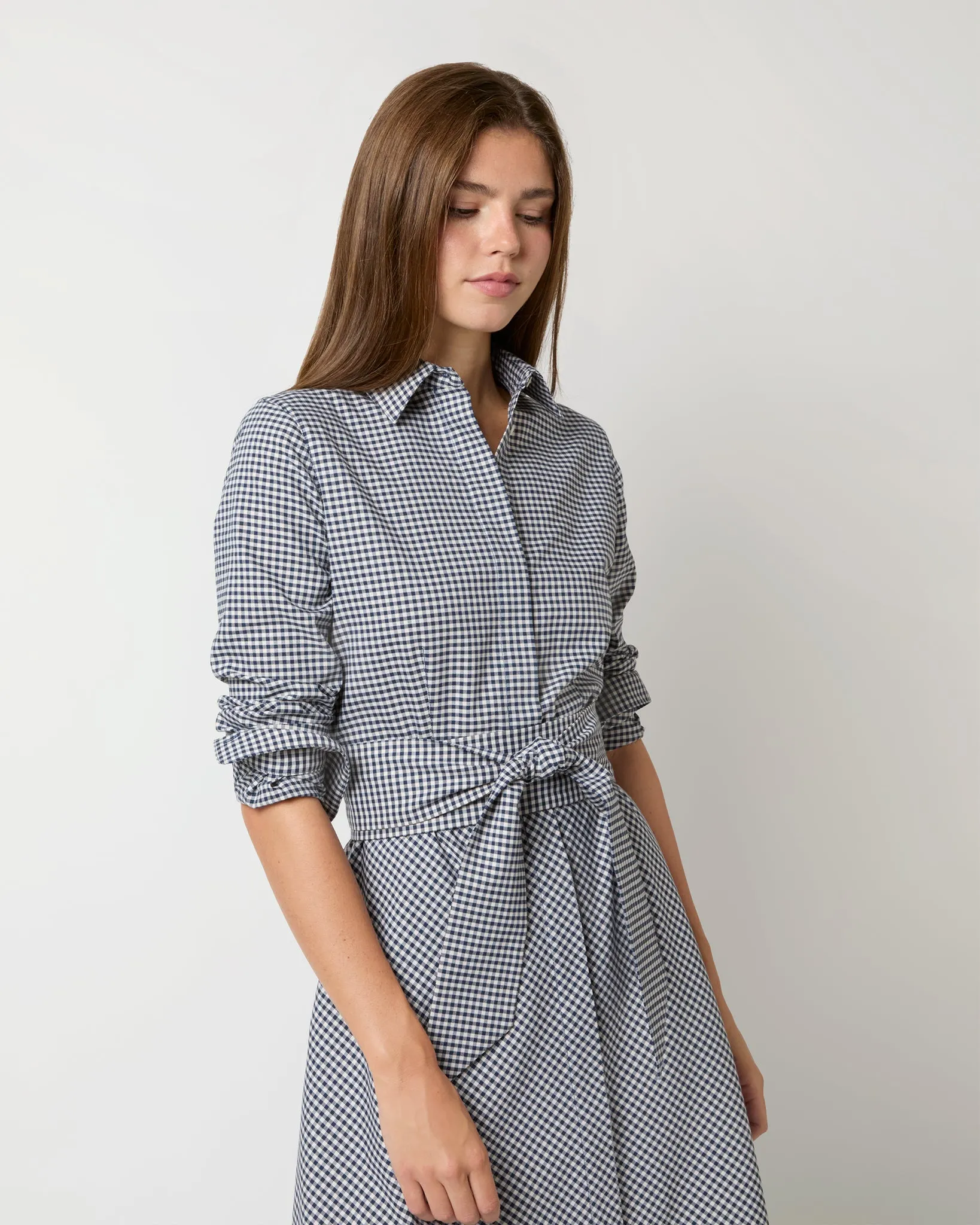 Avery Shirtwaist Dress in Ink/Bone Check Stretch Cotton