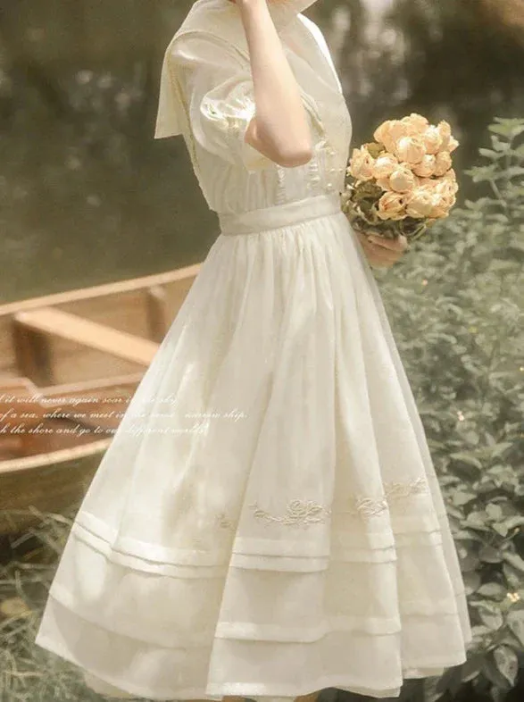 Belt Dress Rose   Skirt Over Tulle Sailor Color   Natural Fairy Collar Embroidery