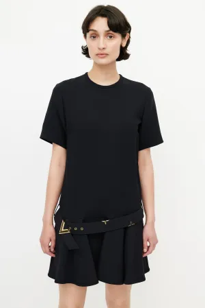 Black & Gold Belted Wool Dress