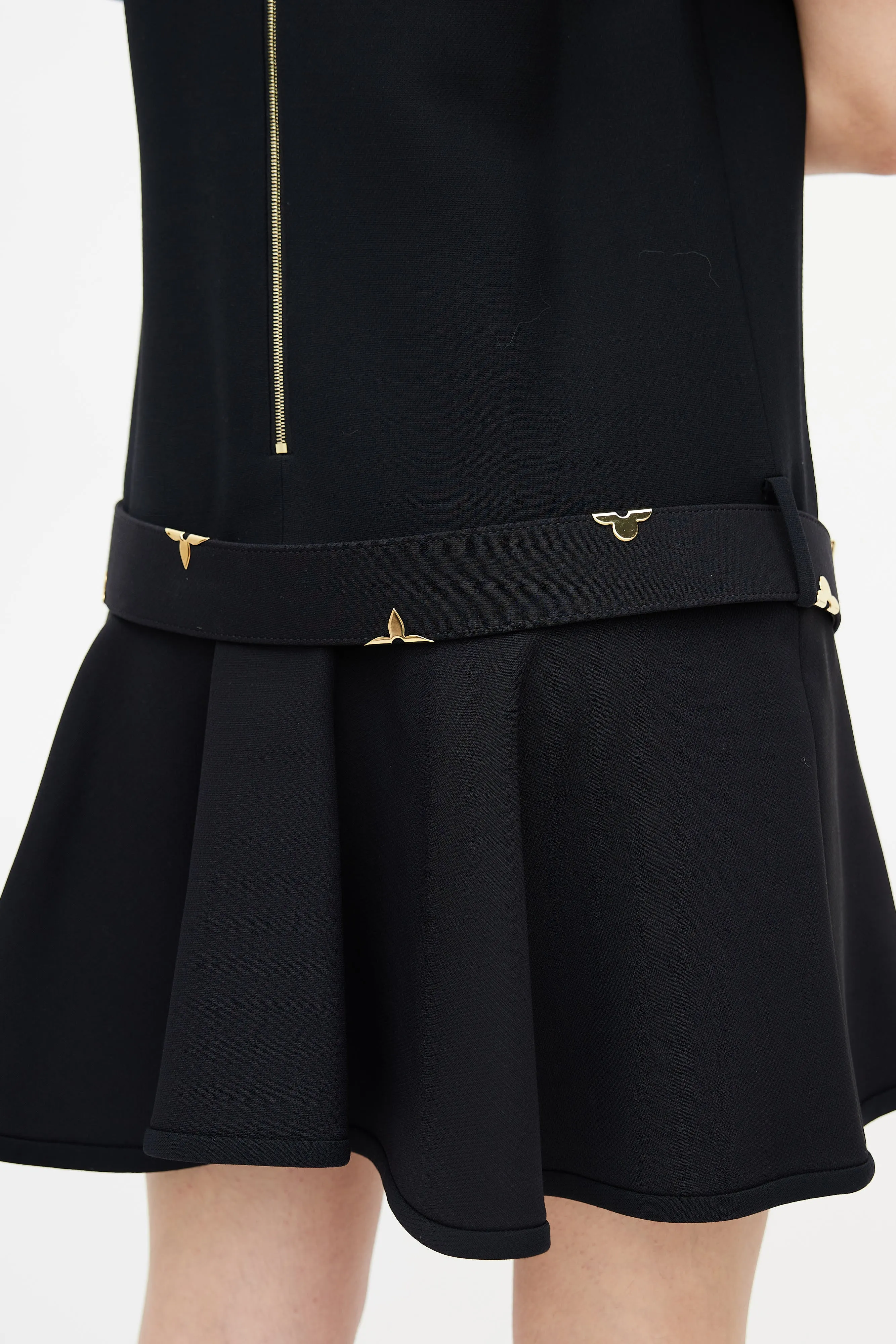 Black & Gold Belted Wool Dress