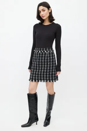Black & White Sparkly Tweed Mini Skirt