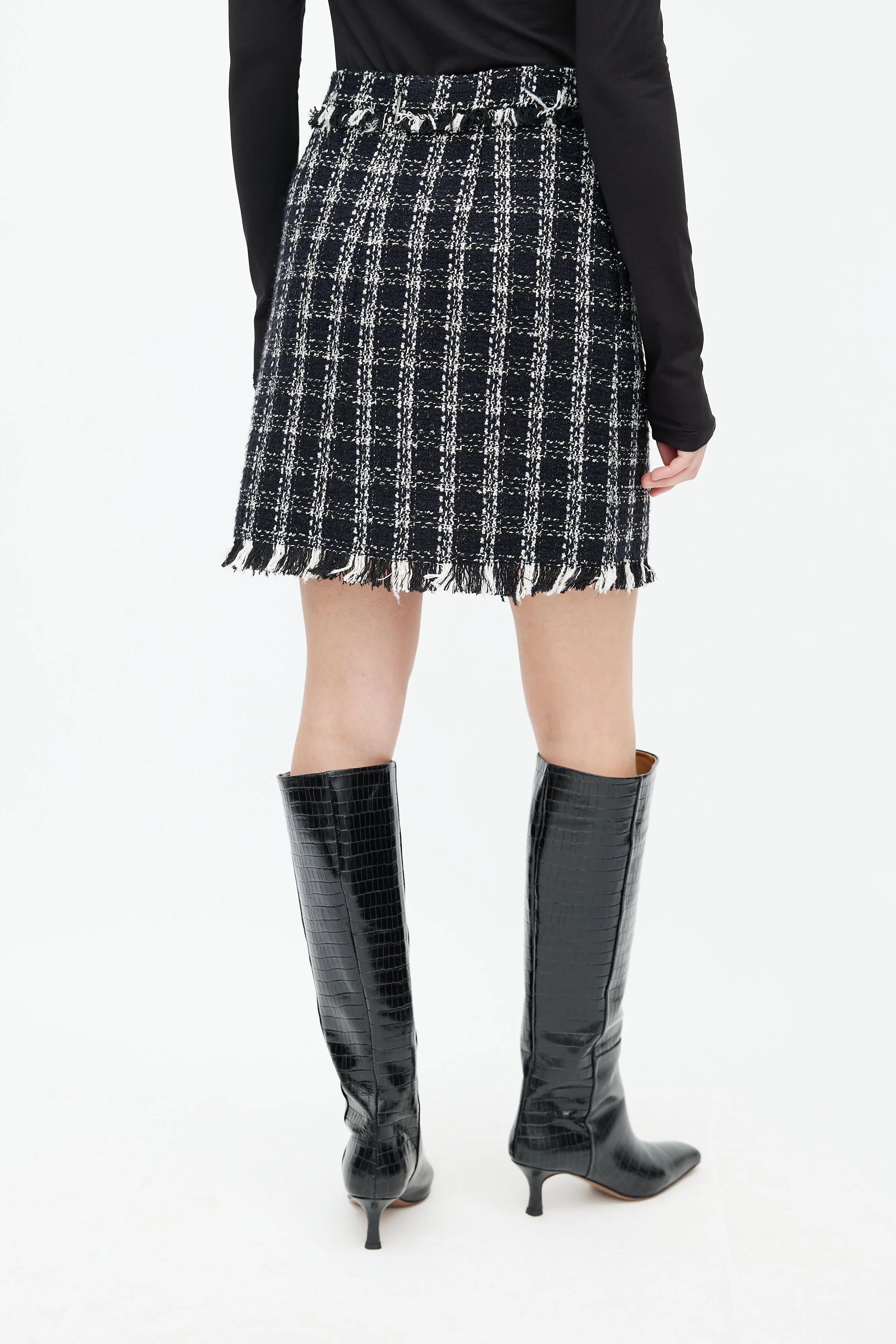 Black & White Sparkly Tweed Mini Skirt