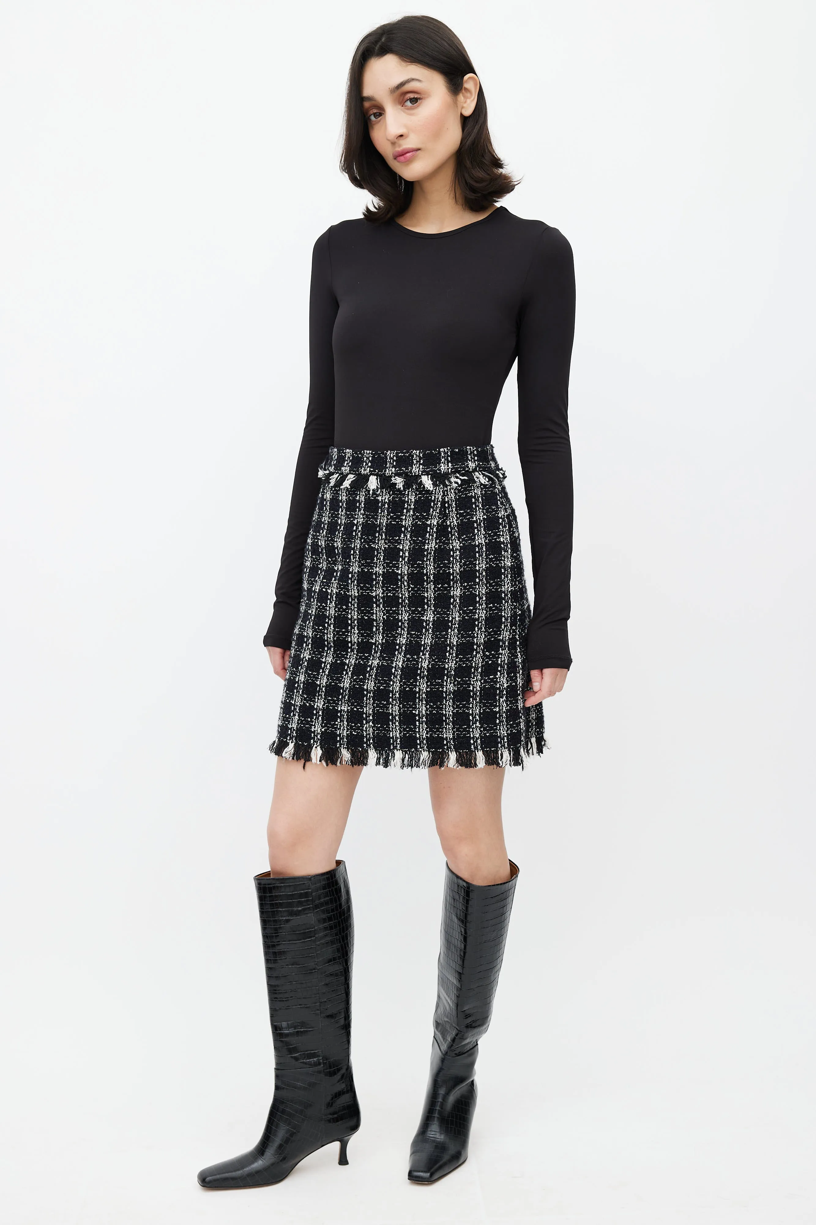 Black & White Sparkly Tweed Mini Skirt
