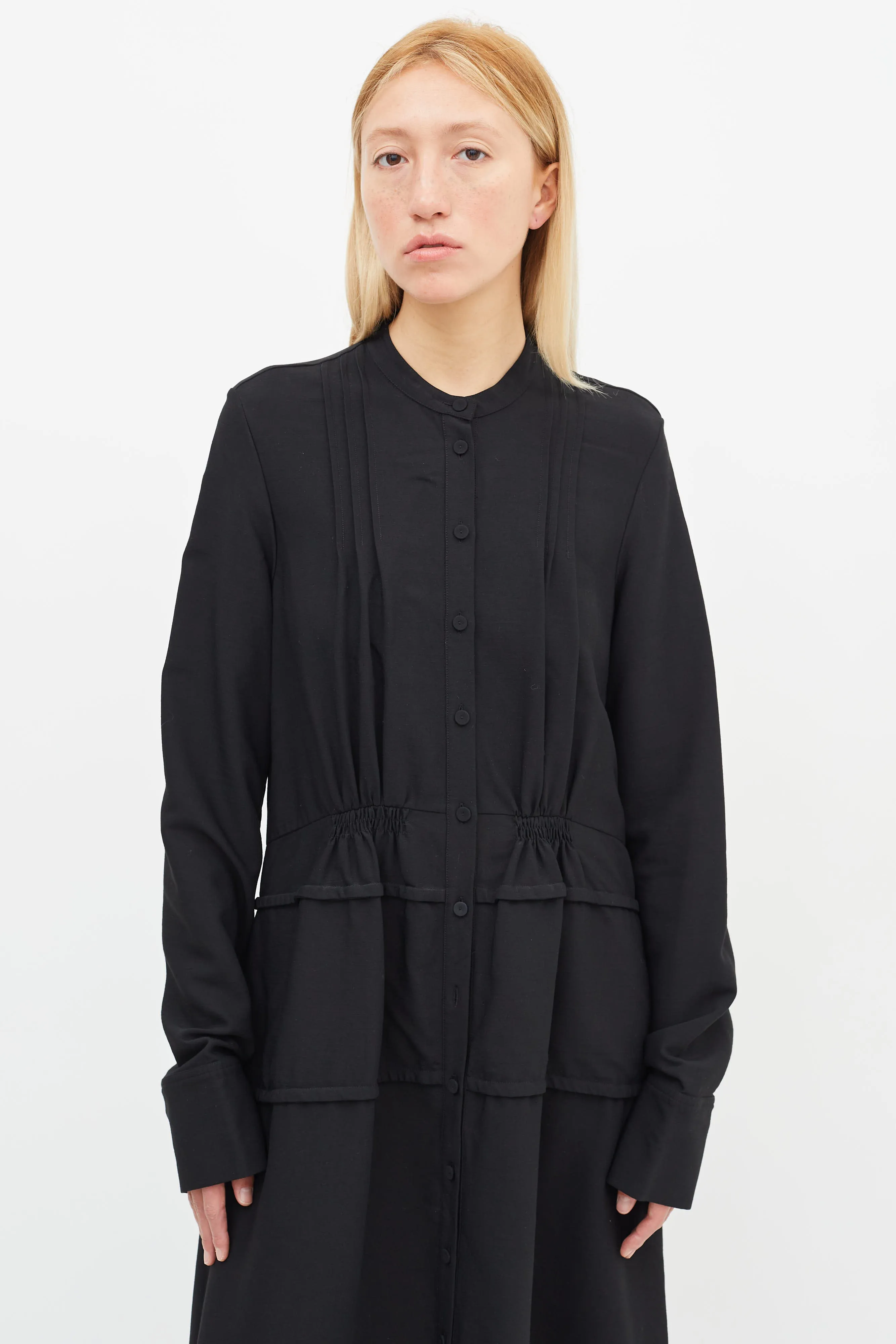 Black Long Sleeve Button Dress