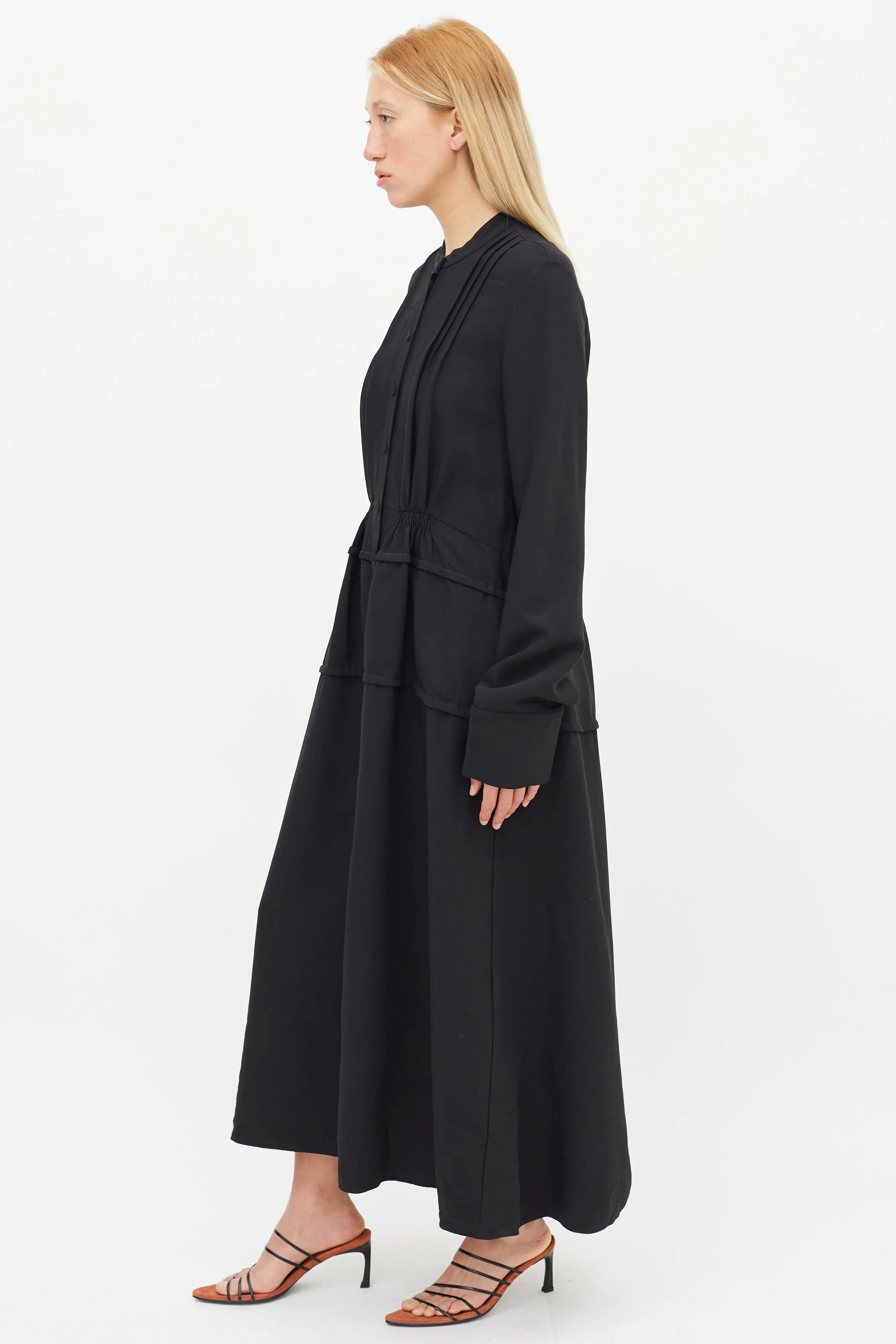 Black Long Sleeve Button Dress