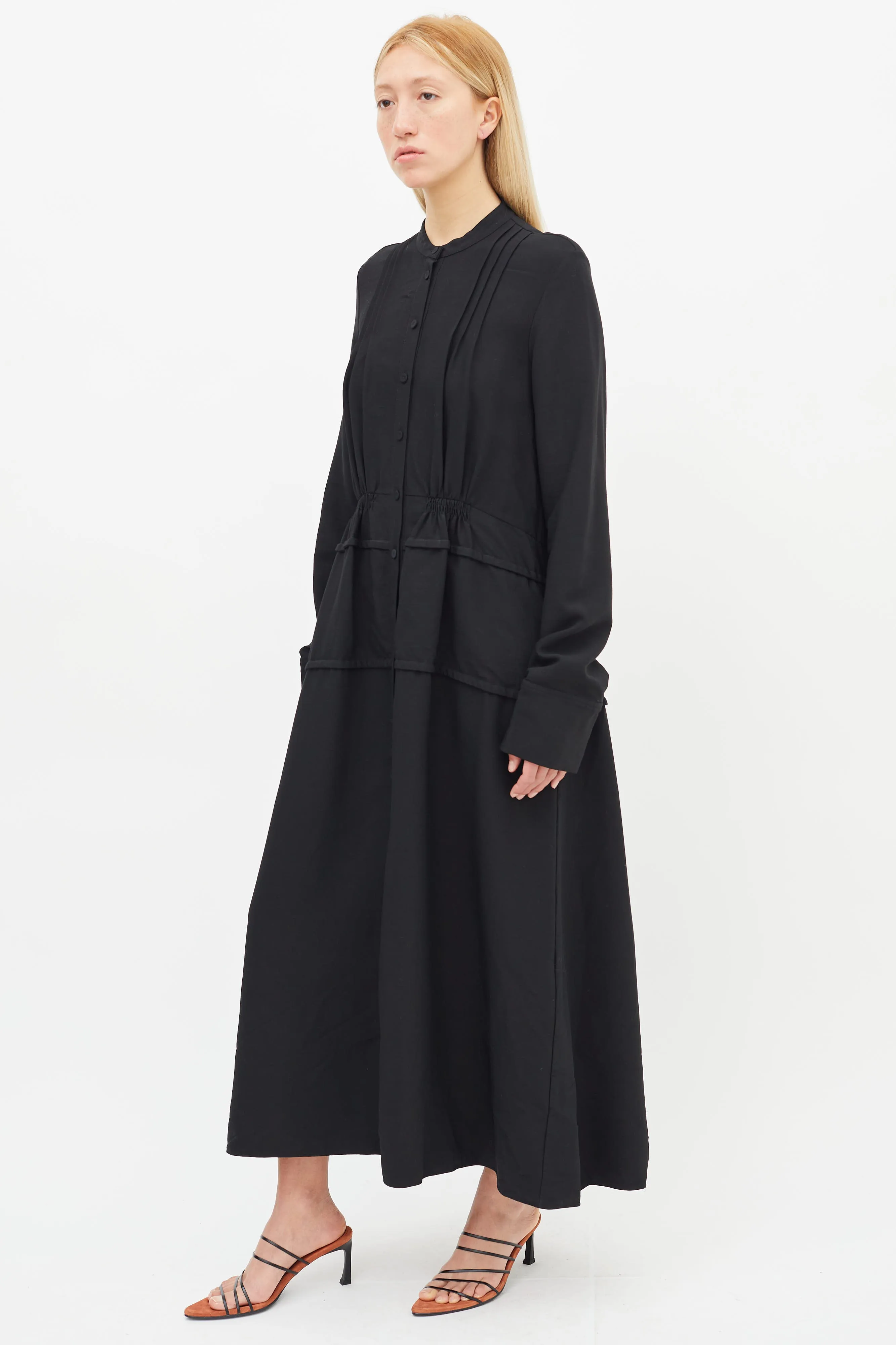 Black Long Sleeve Button Dress