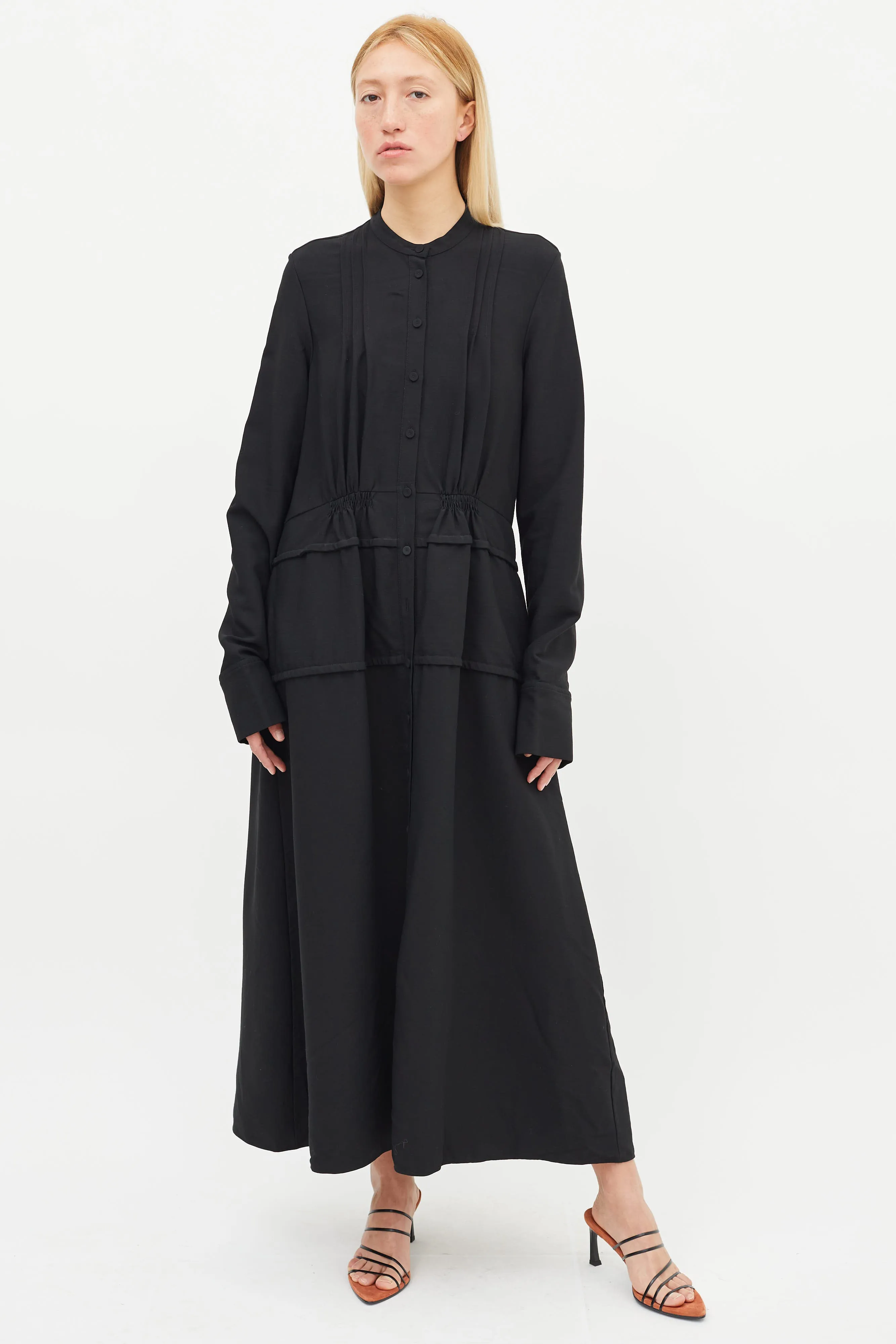 Black Long Sleeve Button Dress
