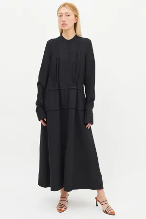 Black Long Sleeve Button Dress