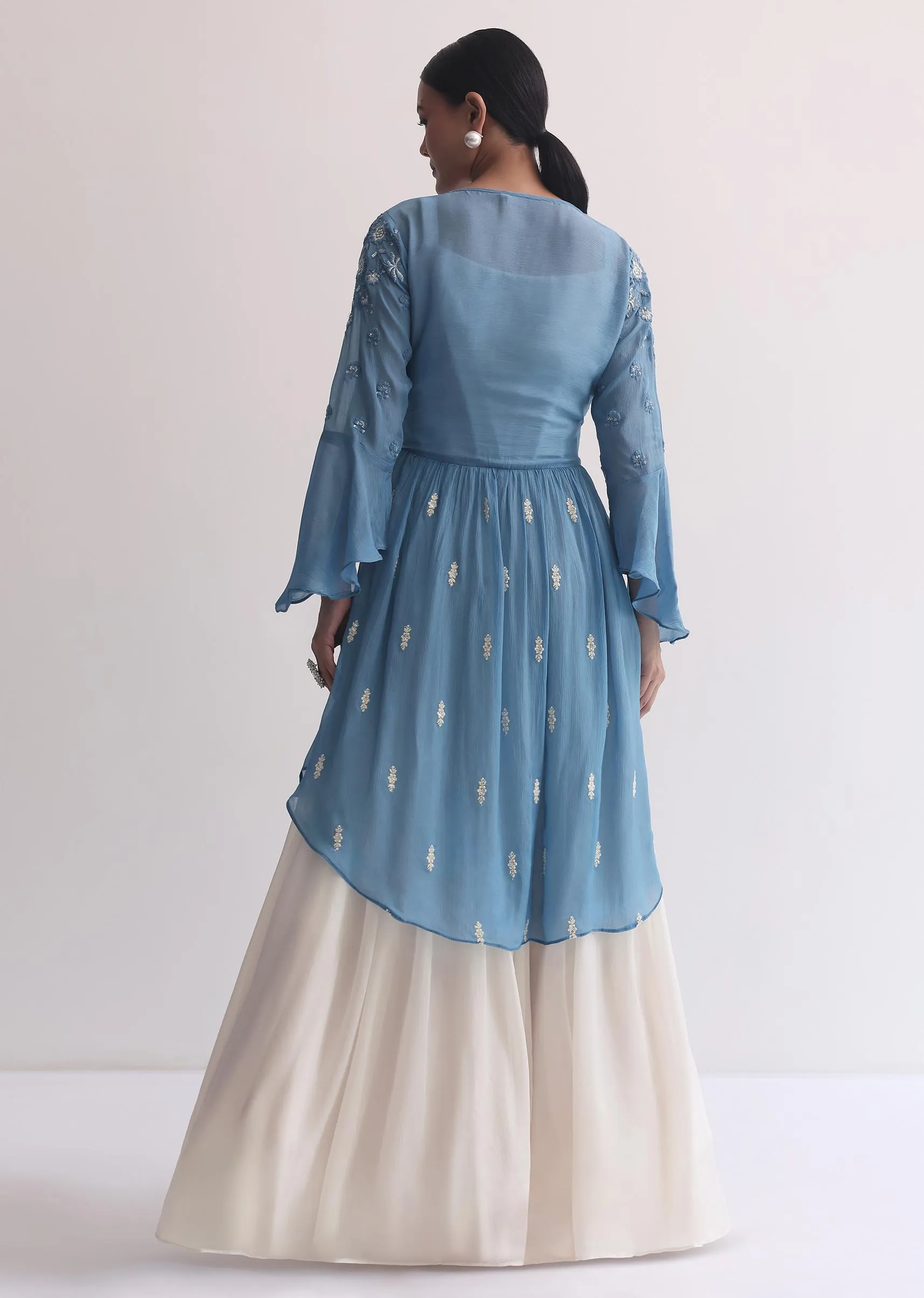 Blue Indogown Set With Peplum Jacket