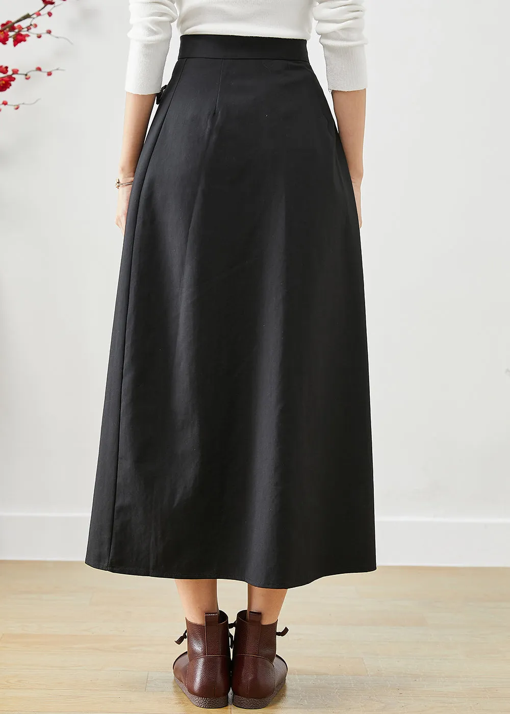 Casual Black Asymmetrical Lace Up Print Cotton Skirts Fall LY9879