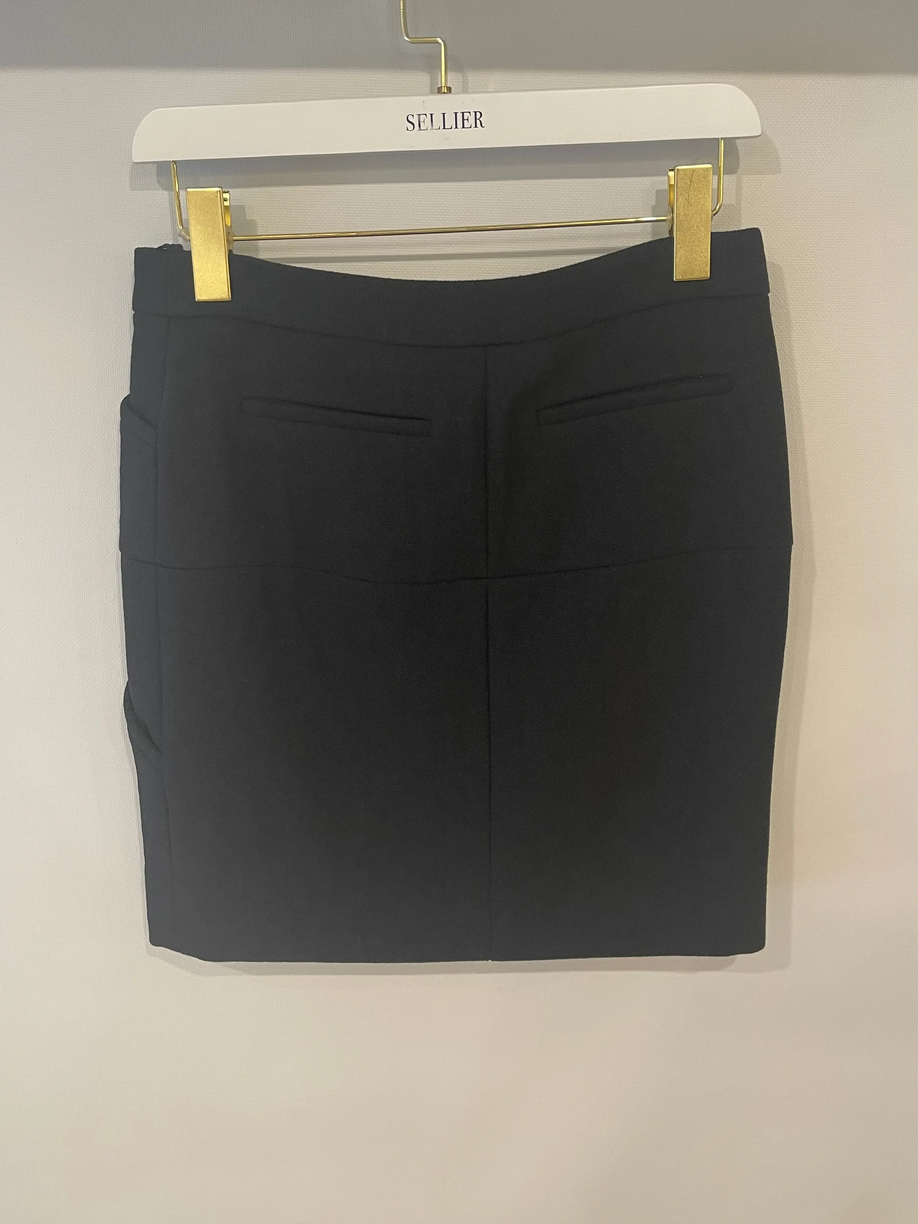Chanel 12A Black Wool Mini Skirt with CC Logo Button Detail Size FR 36 (UK 8) RRP £1,350