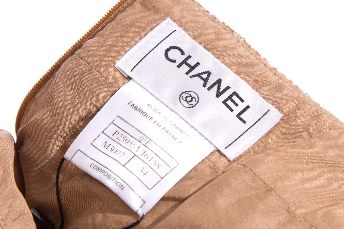 Chanel 2005 Pre-Fall Gold Tweed Skirt SZ 34