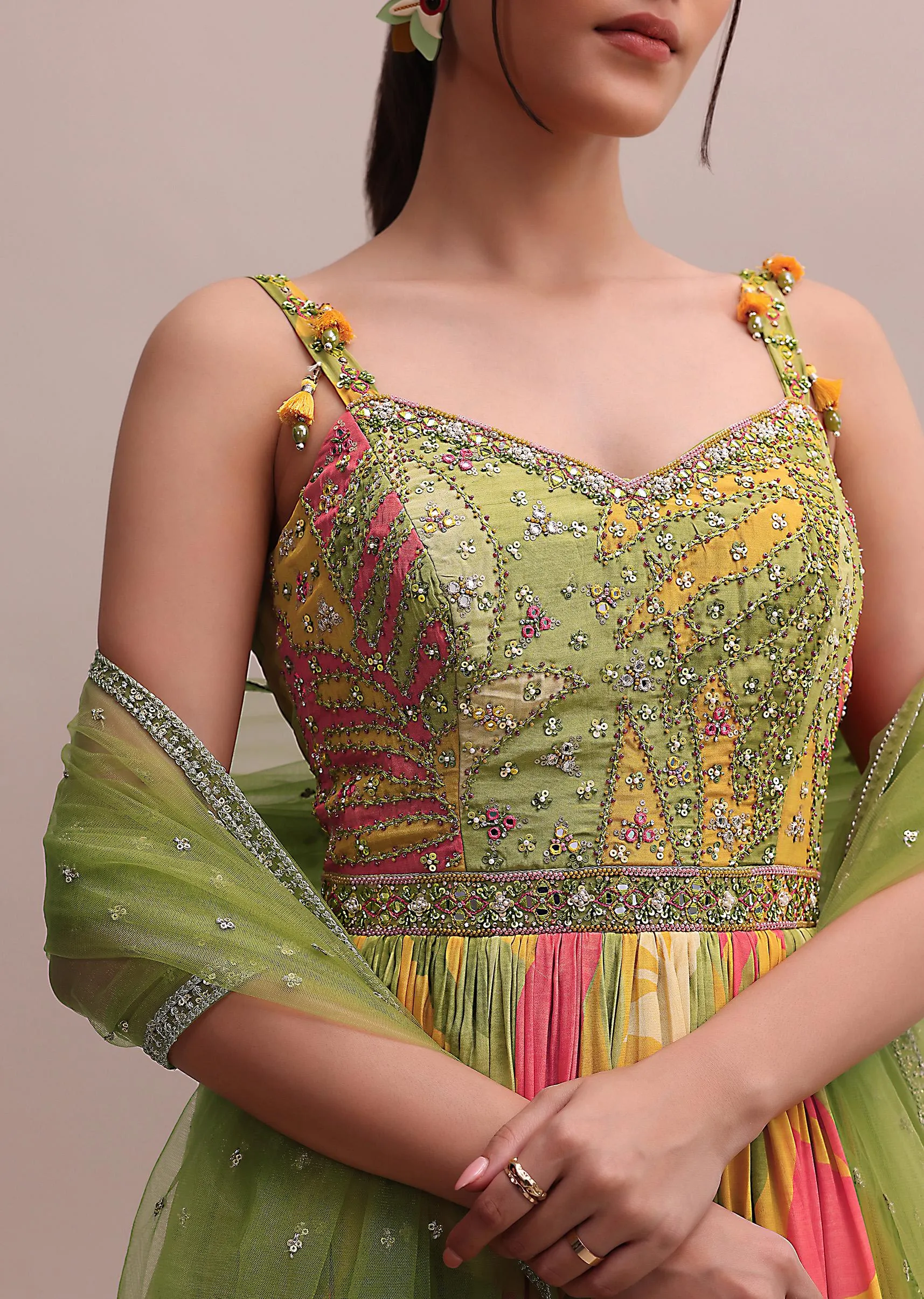 Classic Green Crepe Floor length Embroidered Anarkali With Net Dupatta
