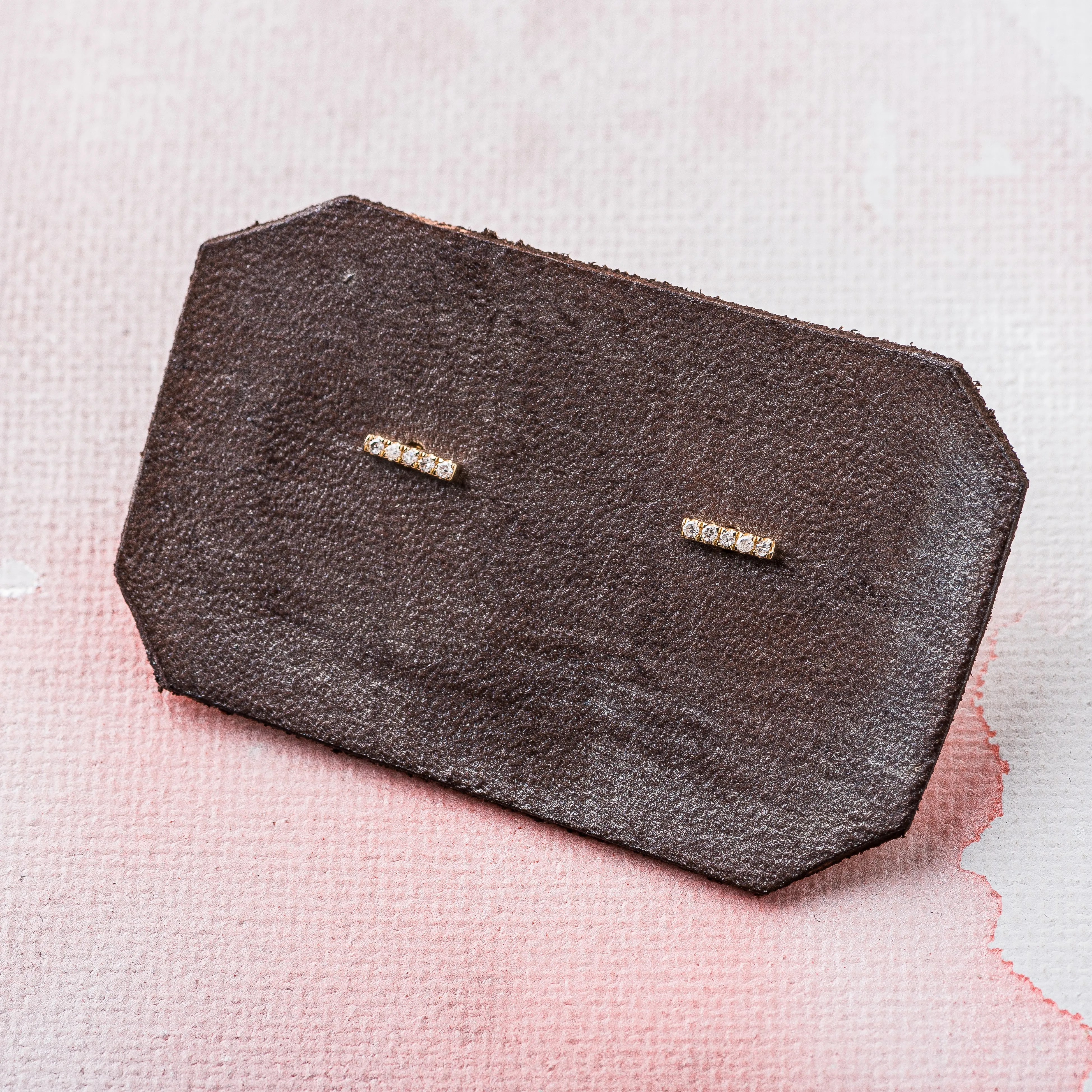 Diamond Micro Bar Stud Earrings in 14k Gold