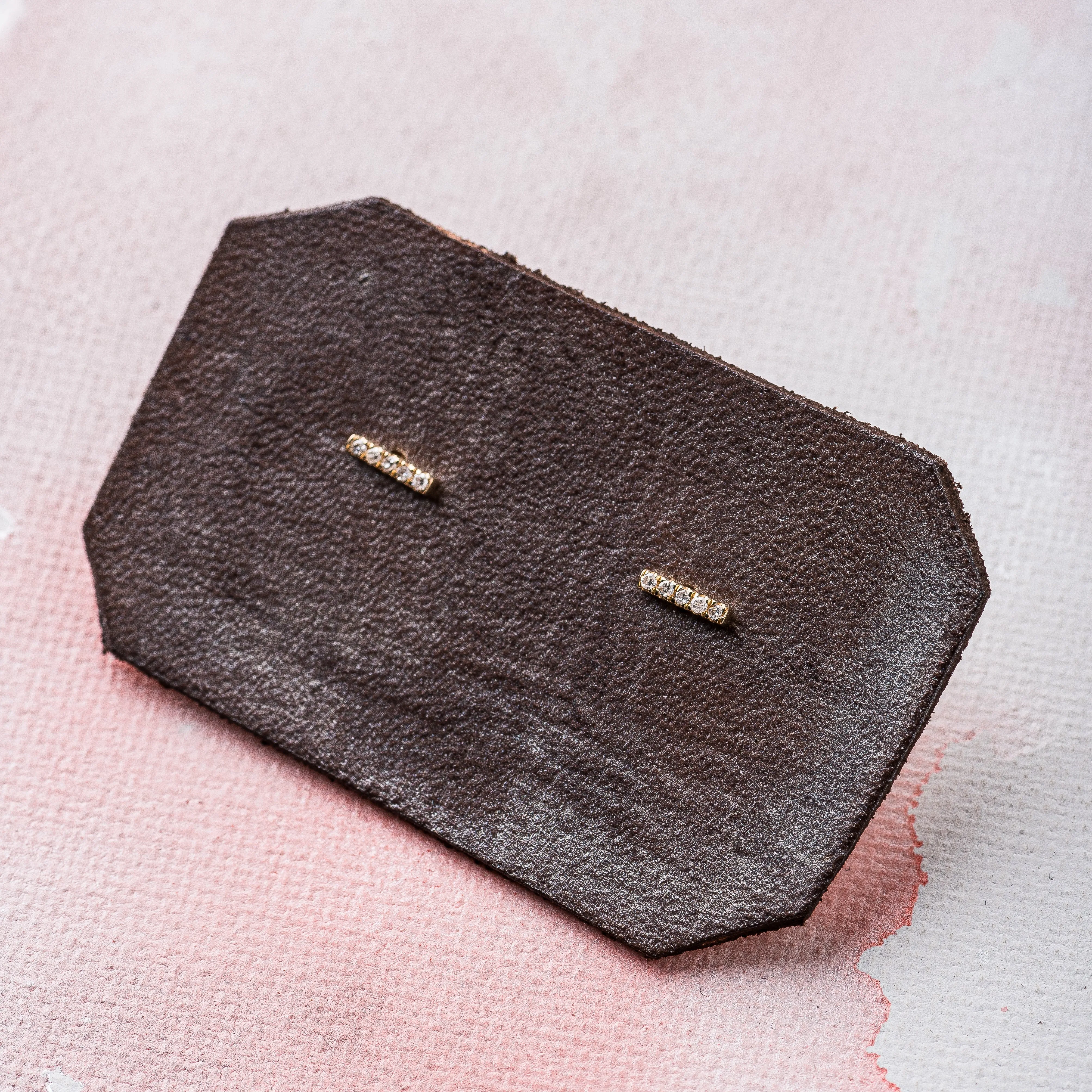Diamond Micro Bar Stud Earrings in 14k Gold