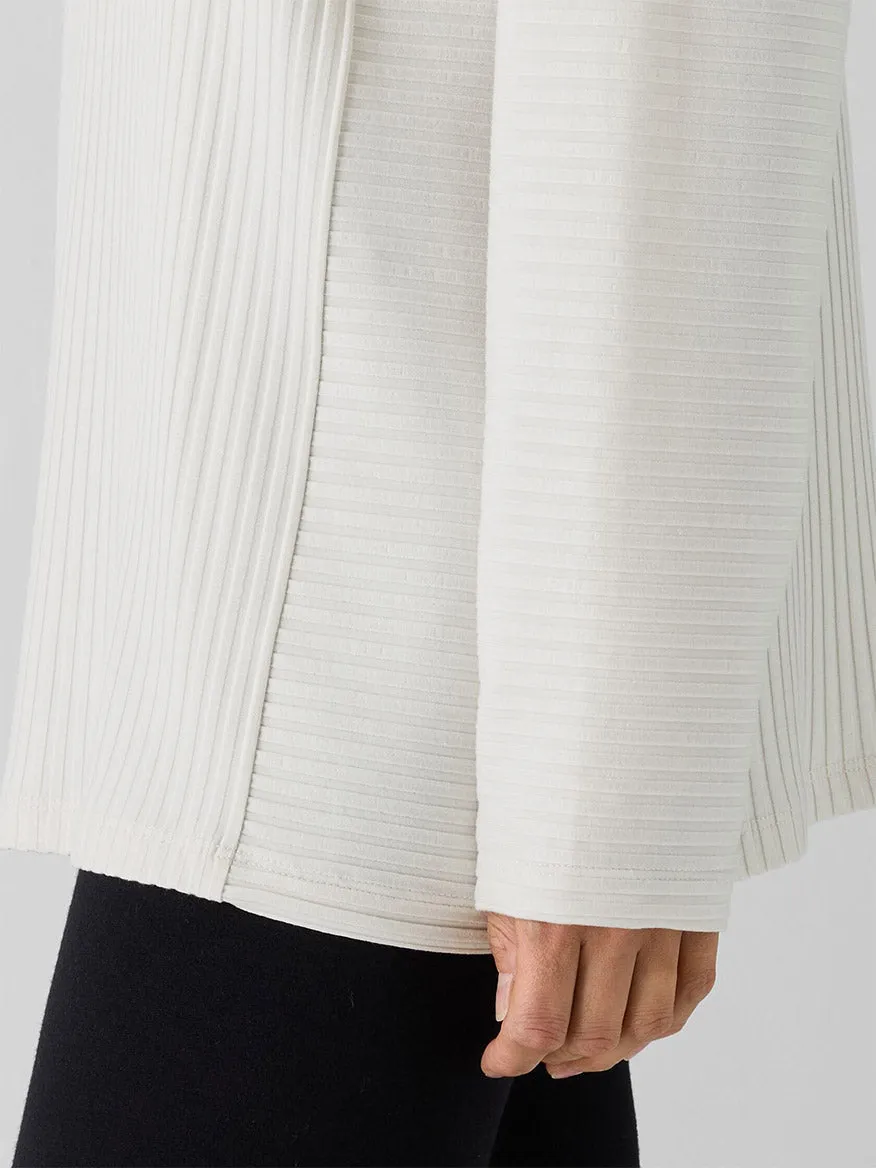 Eileen Fisher Textured Stretch Rib Round Neck Long-Sleeve Top in Bone