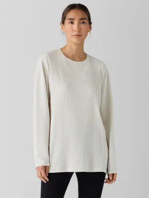 Eileen Fisher Textured Stretch Rib Round Neck Long-Sleeve Top in Bone