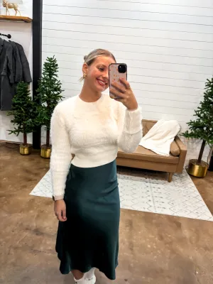 Emerald Satin Midi Skirt