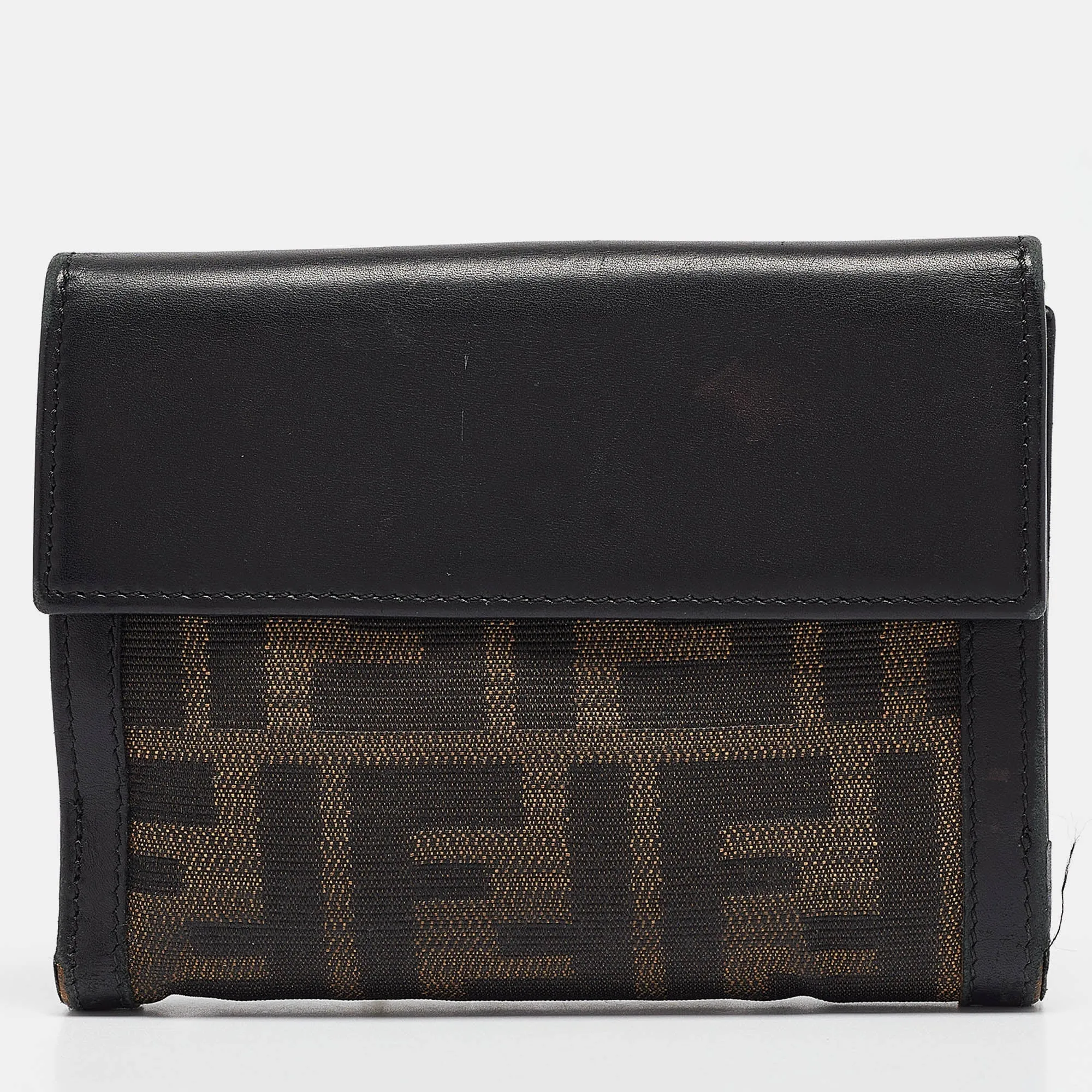 Fendi Black Zucca Canvas And Leather French Wallet