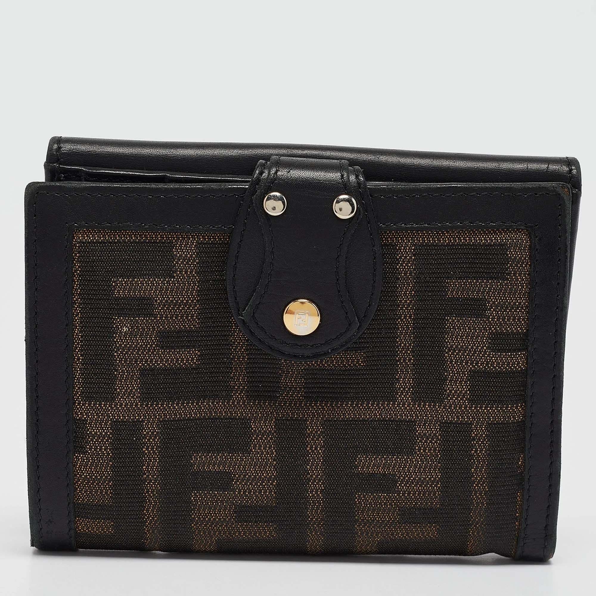 Fendi Black Zucca Canvas And Leather French Wallet