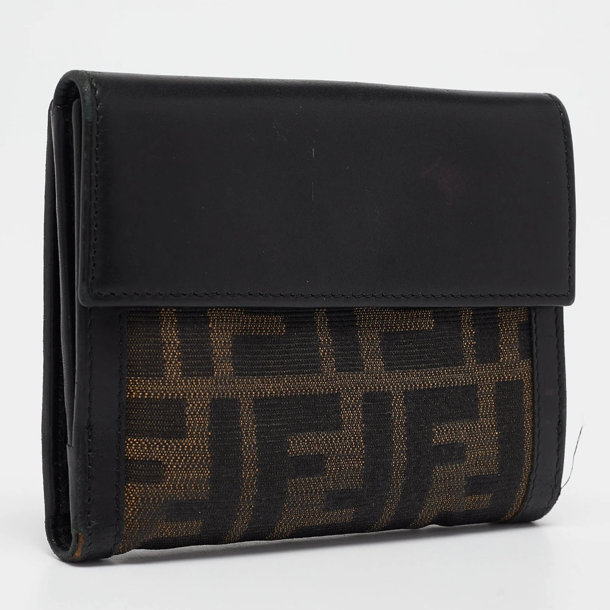 Fendi Black Zucca Canvas And Leather French Wallet