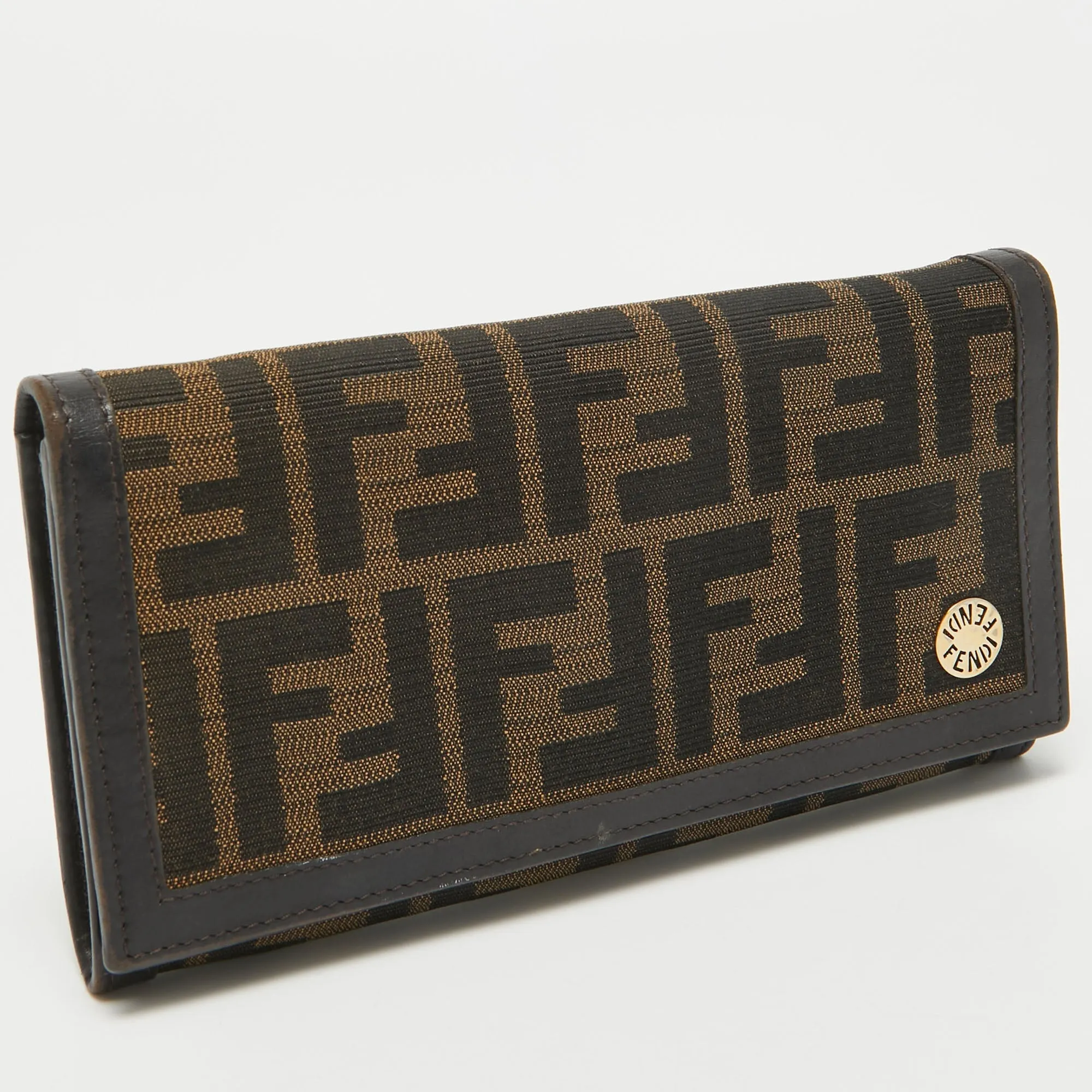 Fendi Zucca Canvas And Leather Flap Continental Wallet