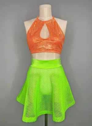 Green Mesh Skater Skirt