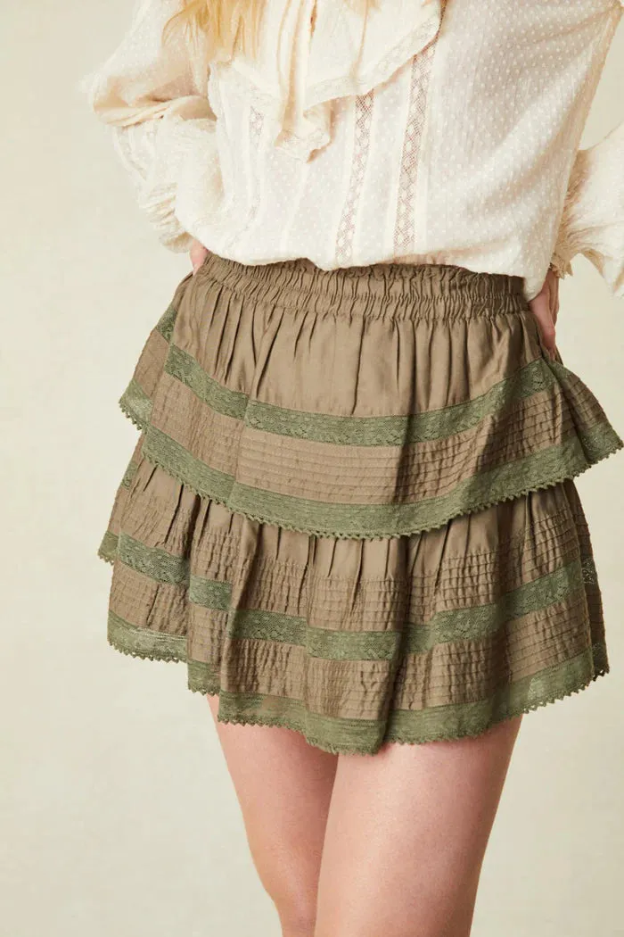 Ruffle Mini Skirt ~ Forest Oak