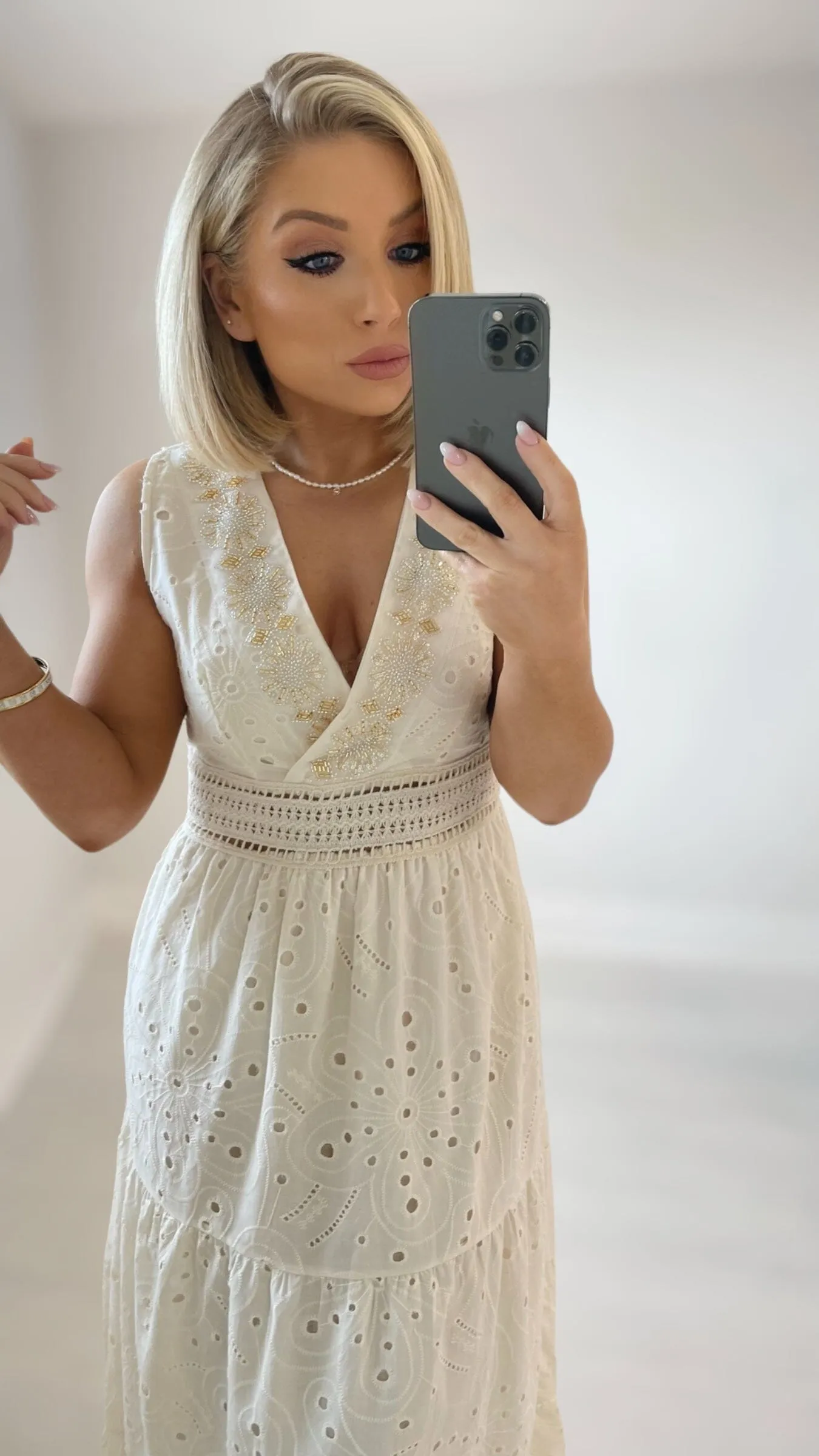 SICILY COTTON ANGLAISE DRESS - NATURAL
