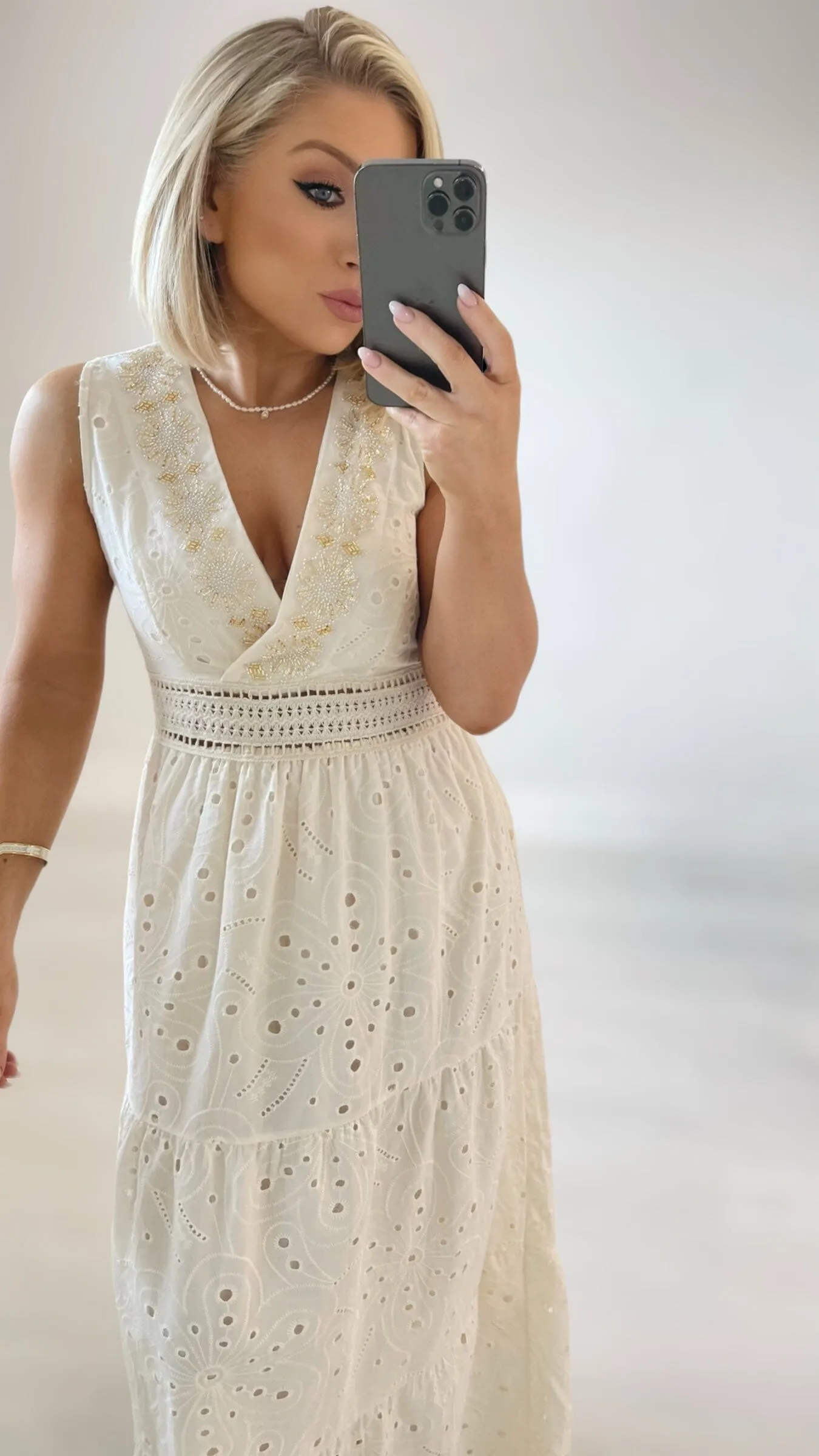 SICILY COTTON ANGLAISE DRESS - NATURAL