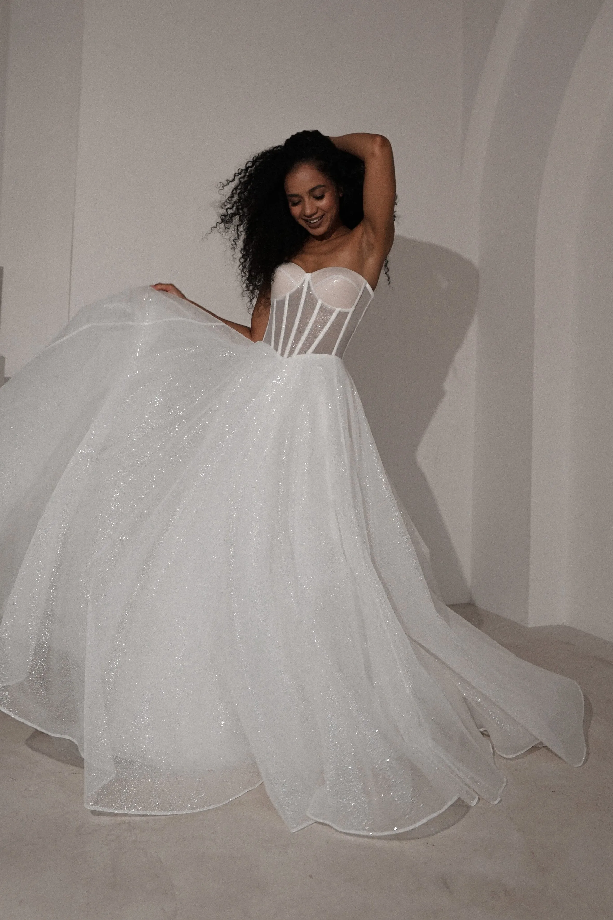 Sparkly Wedding Dress Hennie with Detachable Sleeves-Bow