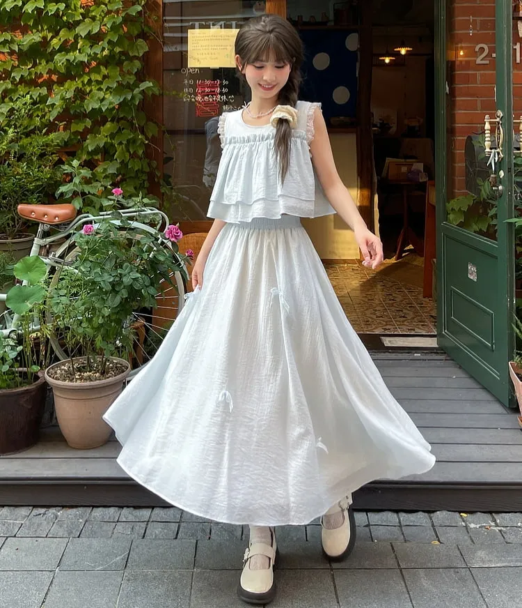 Summer Sweet Girl Style Solid Color Fairy Skirt