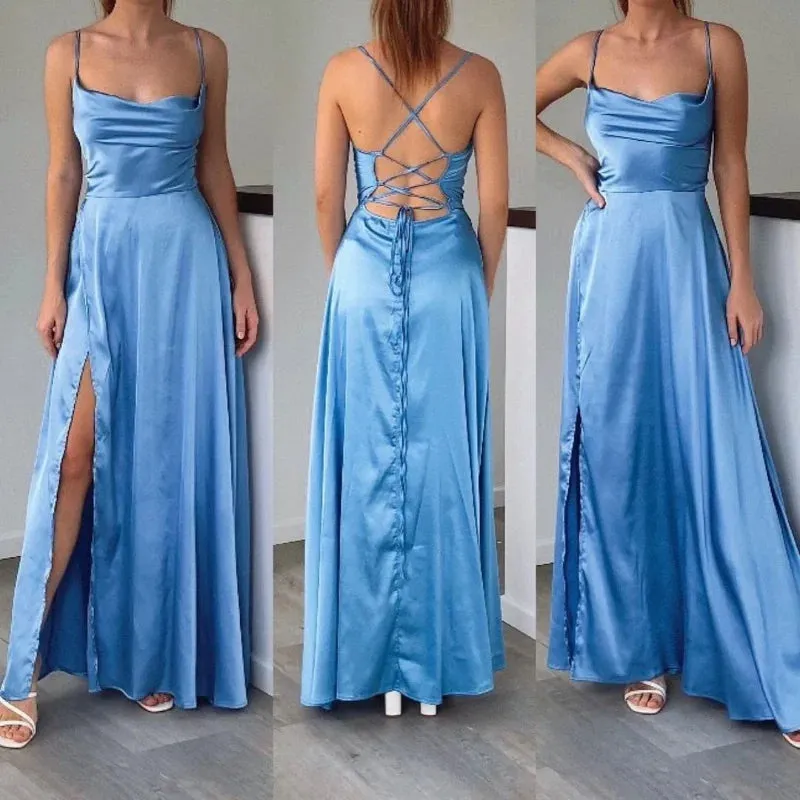 Women Sexy Corset Party Dress Elegant Strap V Neck High Waist Bandage Backless Sleeveless Slit Evening Cocktail Maxi Dress