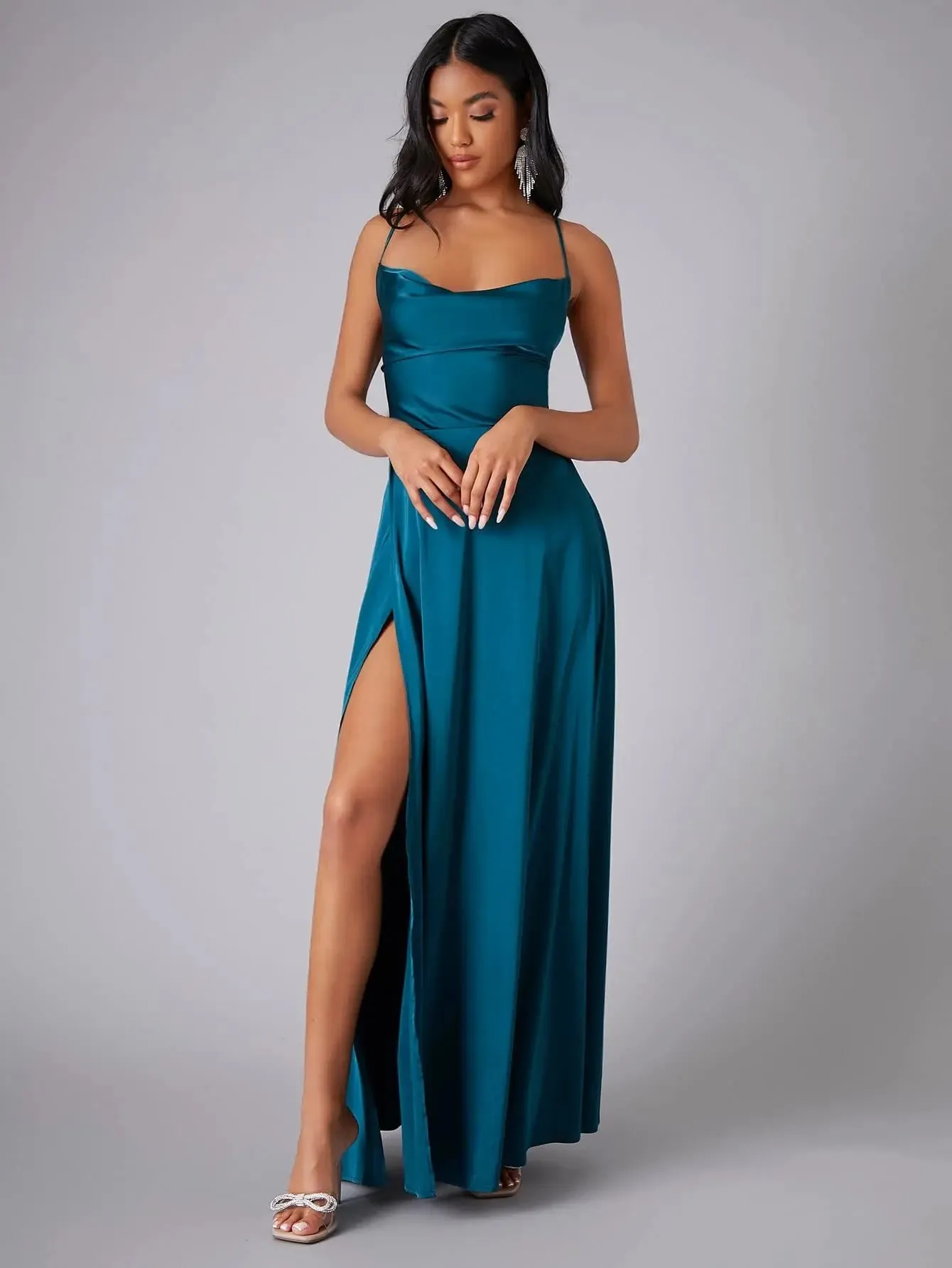 Women Sexy Corset Party Dress Elegant Strap V Neck High Waist Bandage Backless Sleeveless Slit Evening Cocktail Maxi Dress