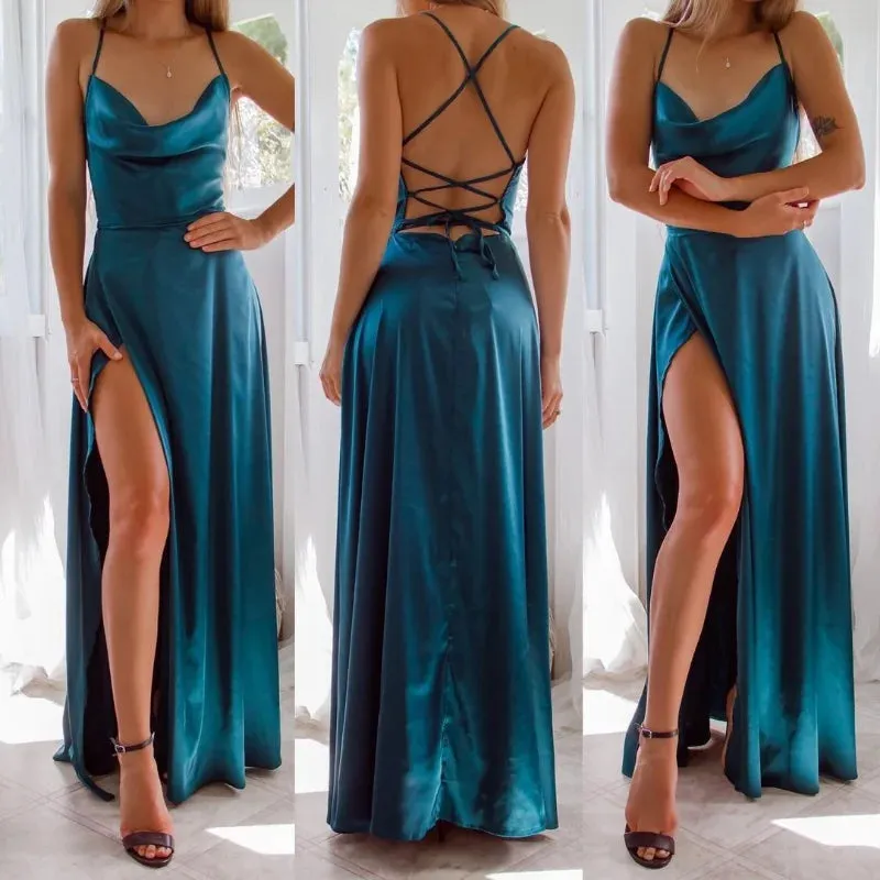 Women Sexy Corset Party Dress Elegant Strap V Neck High Waist Bandage Backless Sleeveless Slit Evening Cocktail Maxi Dress