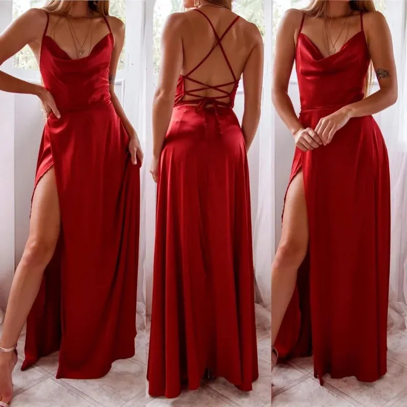 Women Sexy Corset Party Dress Elegant Strap V Neck High Waist Bandage Backless Sleeveless Slit Evening Cocktail Maxi Dress