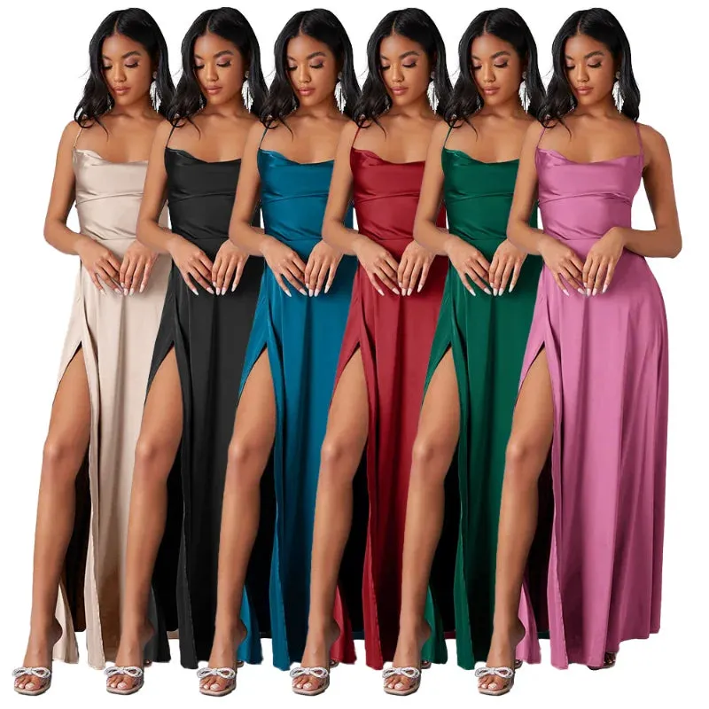 Women Sexy Corset Party Dress Elegant Strap V Neck High Waist Bandage Backless Sleeveless Slit Evening Cocktail Maxi Dress